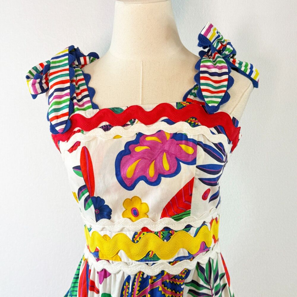 Celia B | Jade Dress | tropical floral print tiered maxi skirt trim | Sz S - Picture 13 of 14